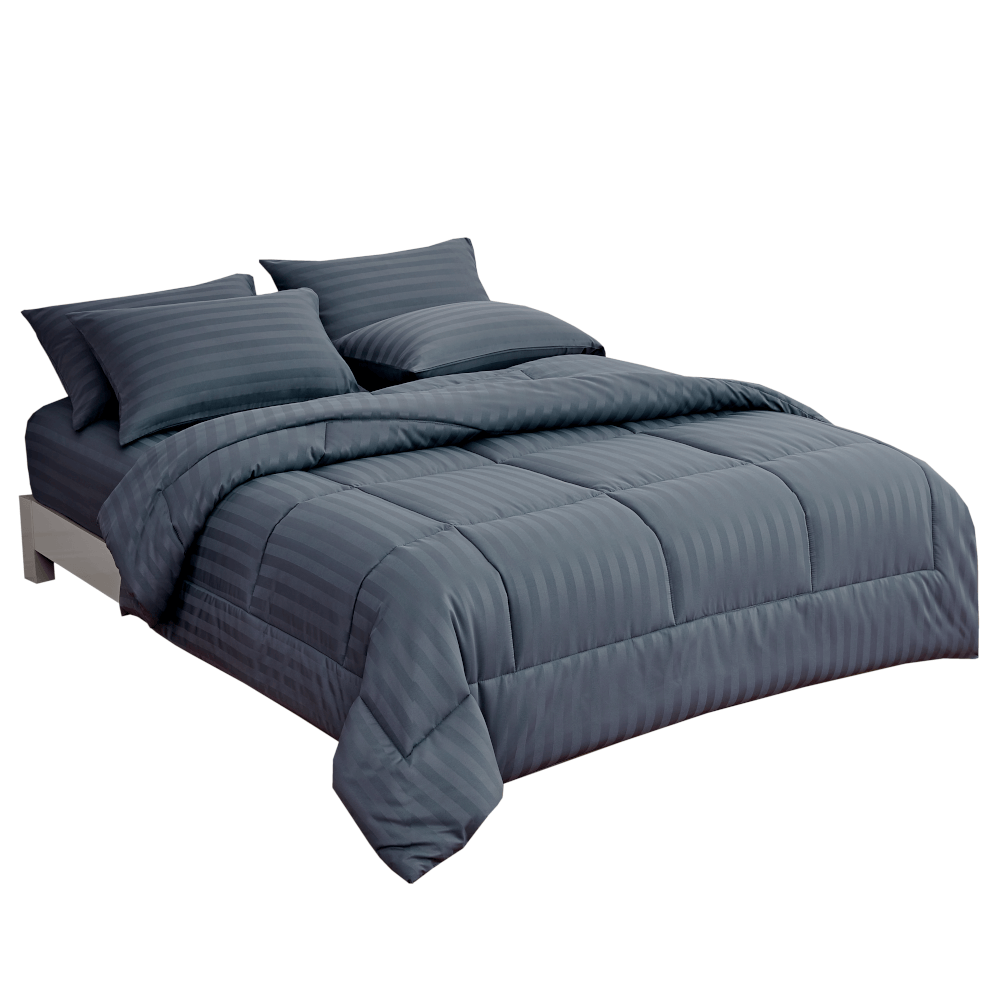 ชุดผ้าปูที่นอน 5 ฟุต 6 ชิ้น ibed ลายริ้ว Imperial Blue พร้อมผ้านวมเย็บติด